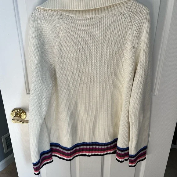 Women's Cream Sweater with Striped Accents - Picture 3 of 5